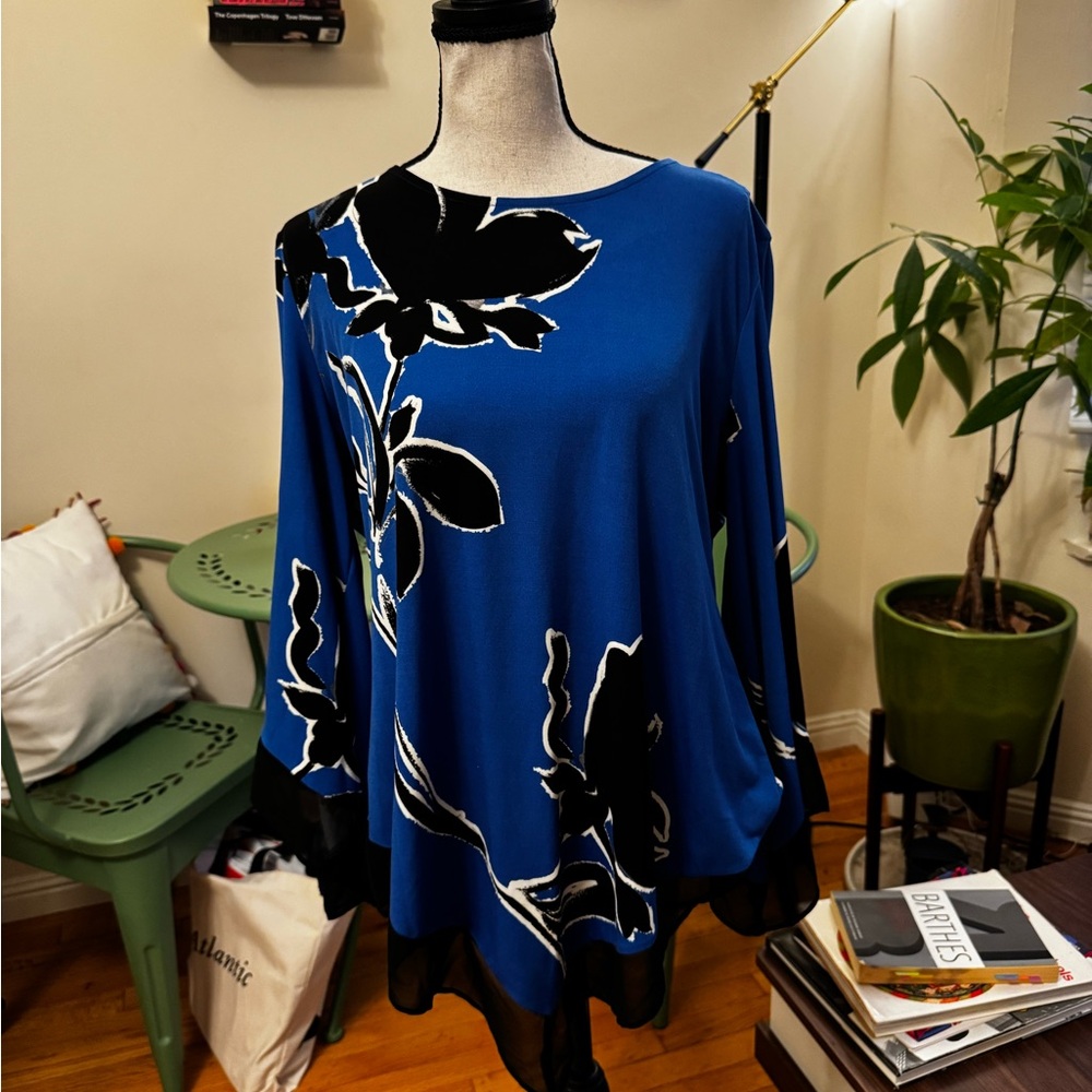 Alfani Blue and Black Floral Blouse